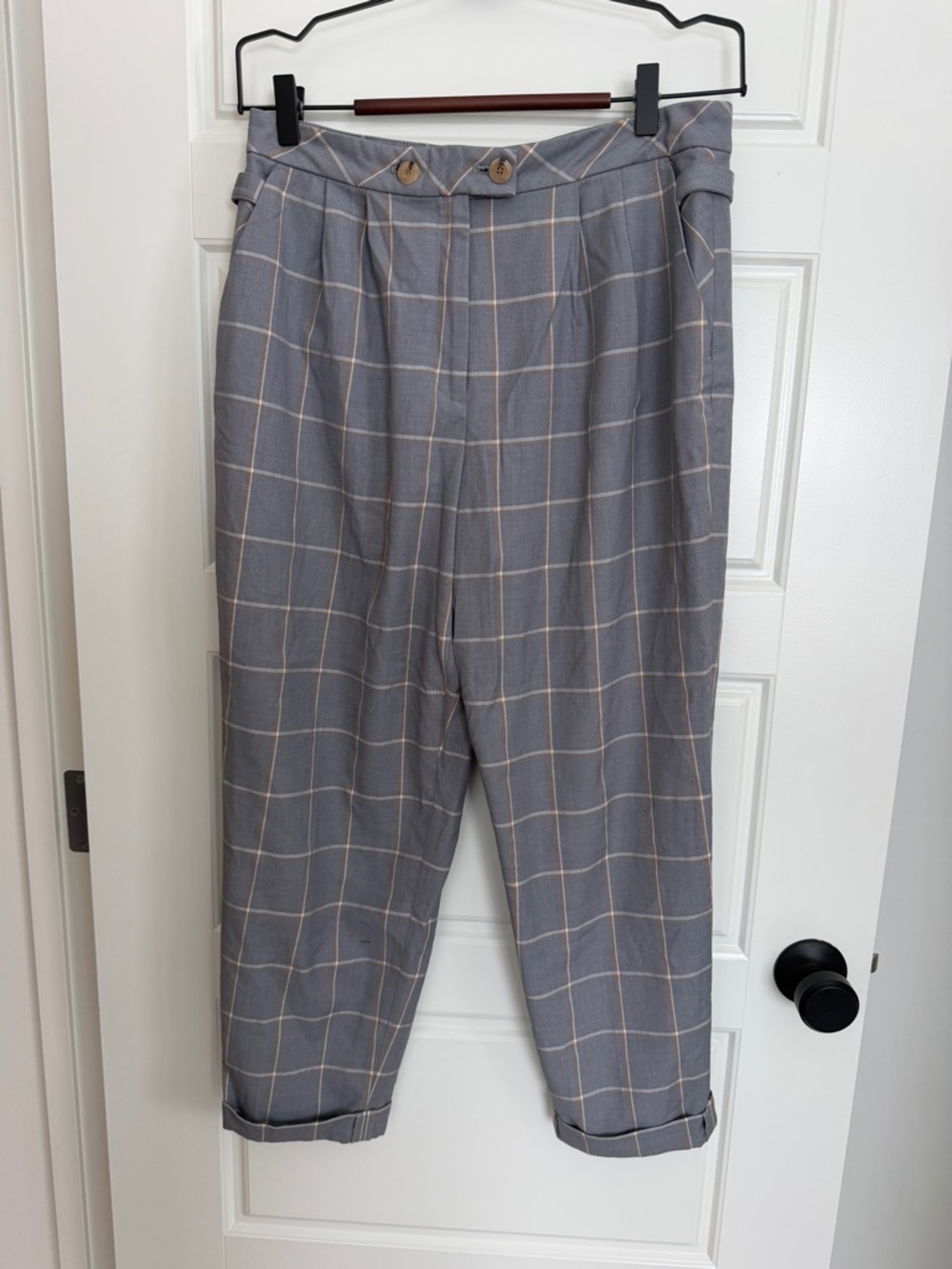 Topshop Gray Windowpane Plaid Trousers with Cream Grid
